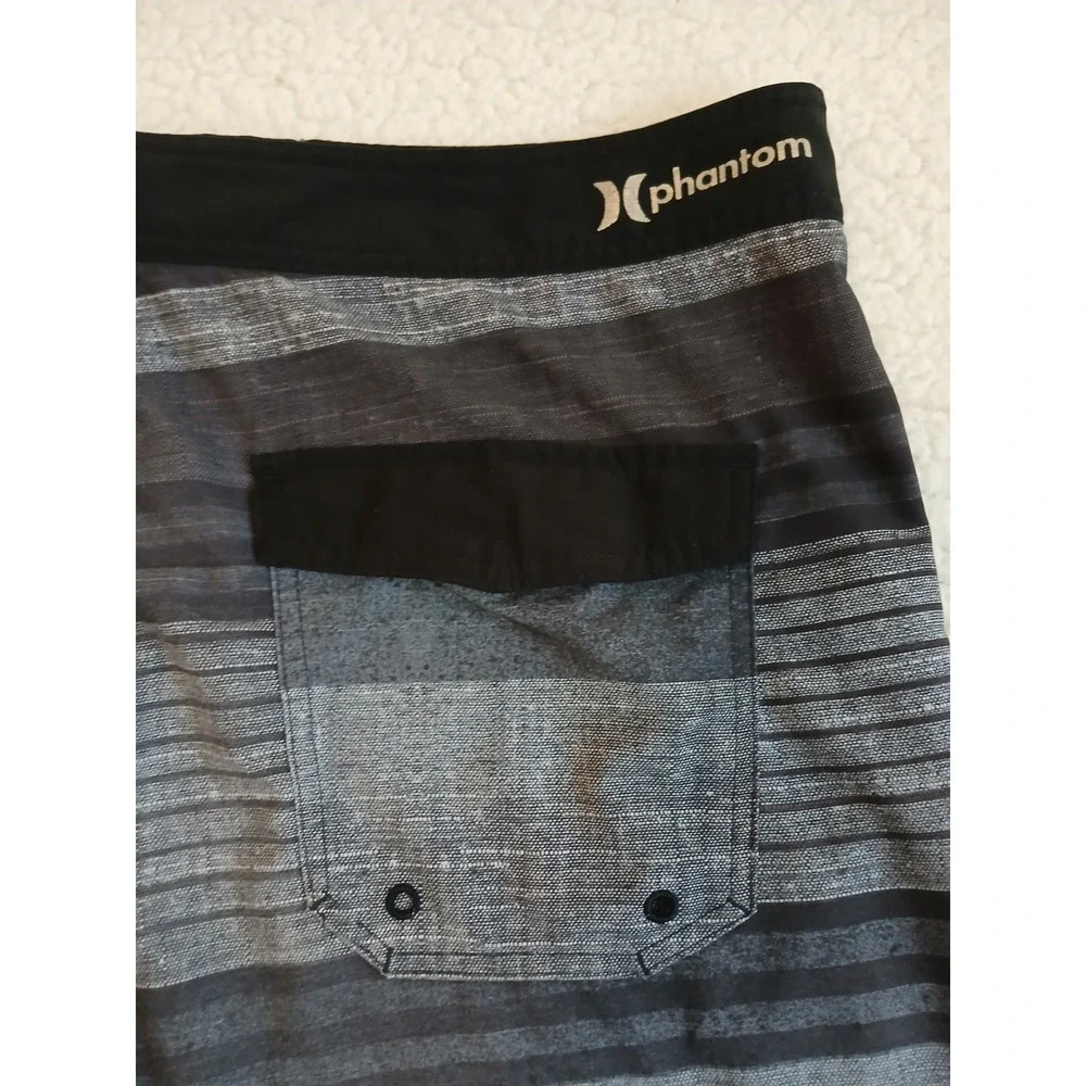 Hurley Phantom Clemente Board Shorts Mens 40 Black Grey Striped Swim Trunks Vaca
